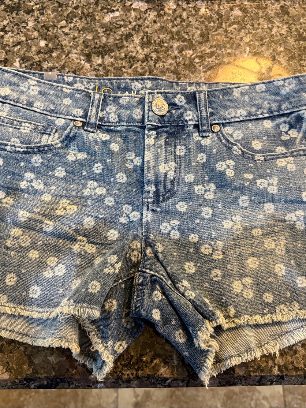 LC Lauren Conrad Light Blue Floral Denim Cutoff Shorts